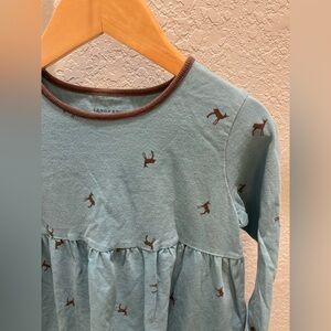 Blue Long Sleeve Dress with Deer Print